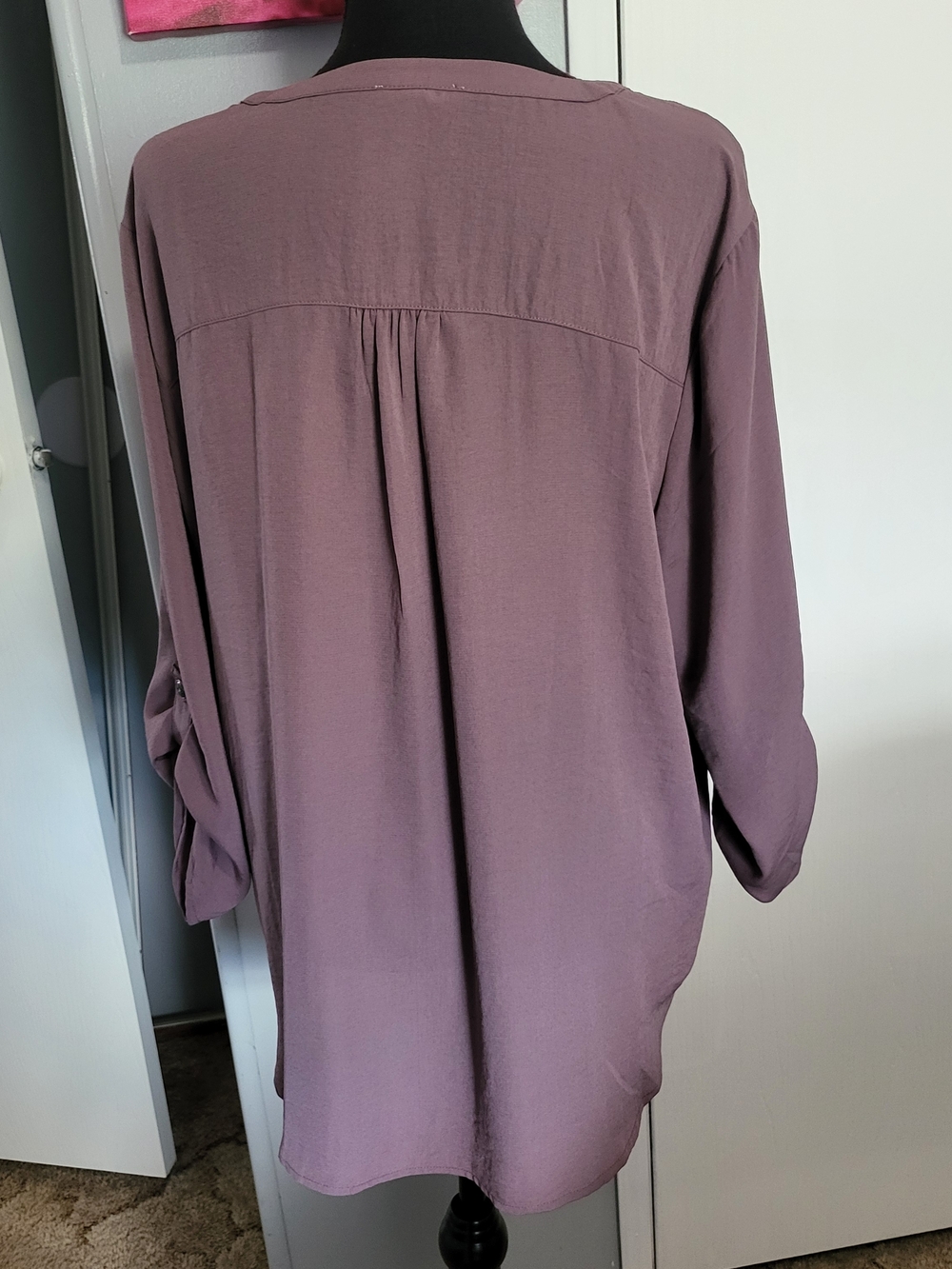 Maurices Dusty Mauve V-Neck Roll-Tab Tunic - Picture 4 of 5